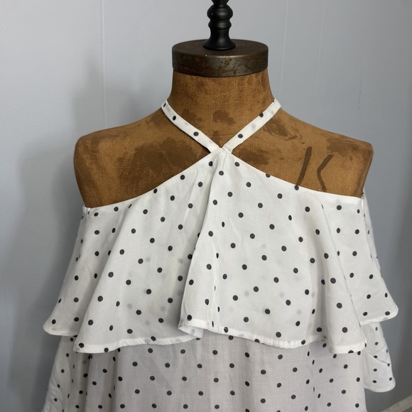 Express Top Womens Size M White Polka Dot Off The Shoulder Long Sleeve Boho - Picture 5 of 8